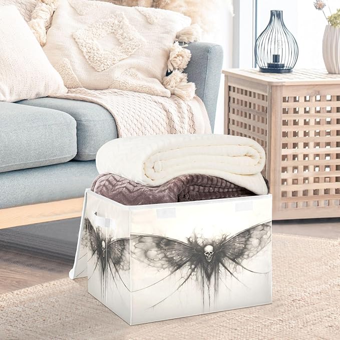 Storage Cube with Lid Surreal Skull with Wings Print 16.5×12.6×11.8 IN Collapsible Large Capacity Foldable Storage Basket Bin Organizer