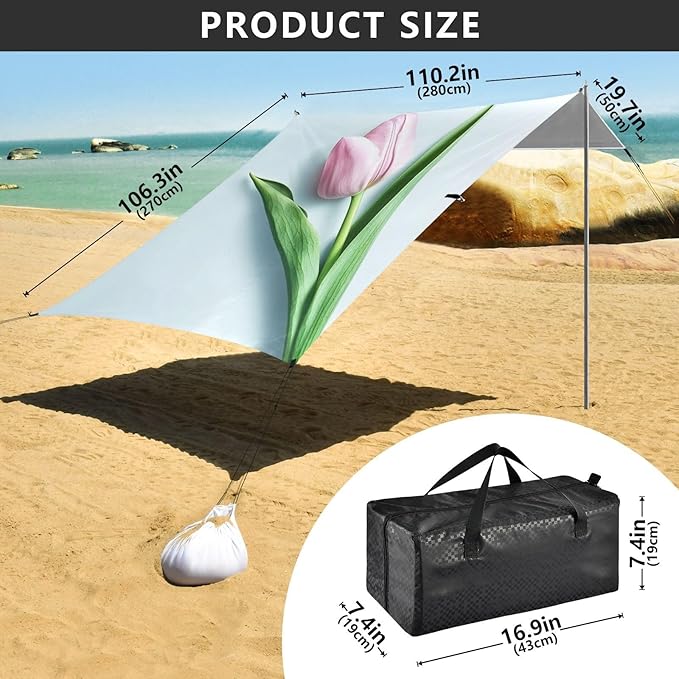 ALAZA Beautiful Blooming Tulip Leaf Beach Tent Sun Shelter Portable Canopy Sunshade for Outdoor Camping Picnics Backyard Fun 10x9 ft