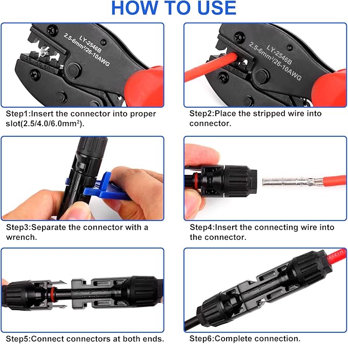 20 Pairs Solar Panel Connectors Kit with Crimper Tool - Professional Connectors Set Includes Crimping Pliers 2 Wrenches &amp 40 PCS Male/Female Wiring Kits for Solar Systems Installation