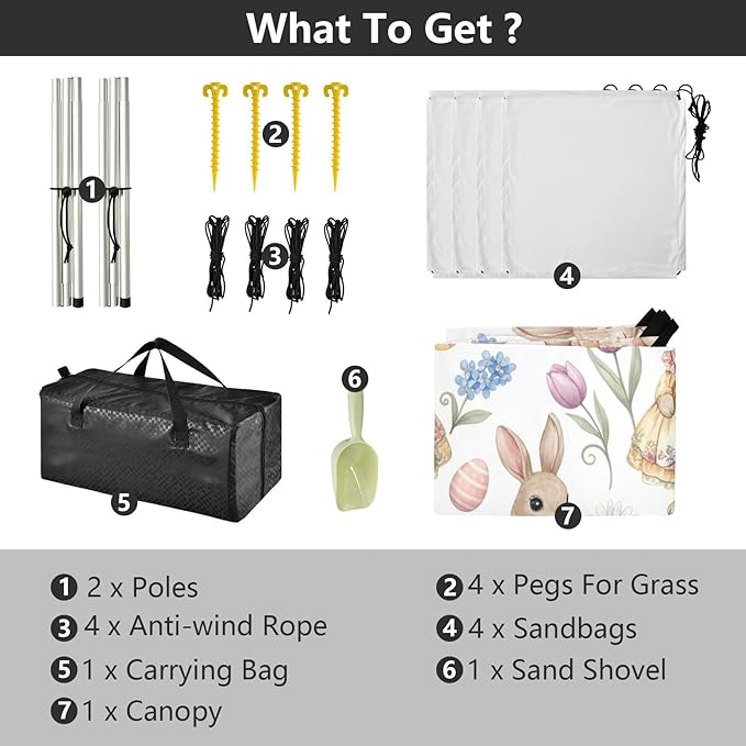 xigua Easter Bunny Beach Tent Sun Shelter with Carrying Bag - Silver Coated Oxford Fabric Beach Canopy for Beach Camping Fishing - Includes Windproof Ropes Sandbags &amp Stakes