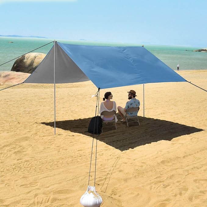 Steel Blue Beach Tent UPF50+ Easy Setup Shade Sun Shelter with Carrying Bag for Camping Picnics Backyard