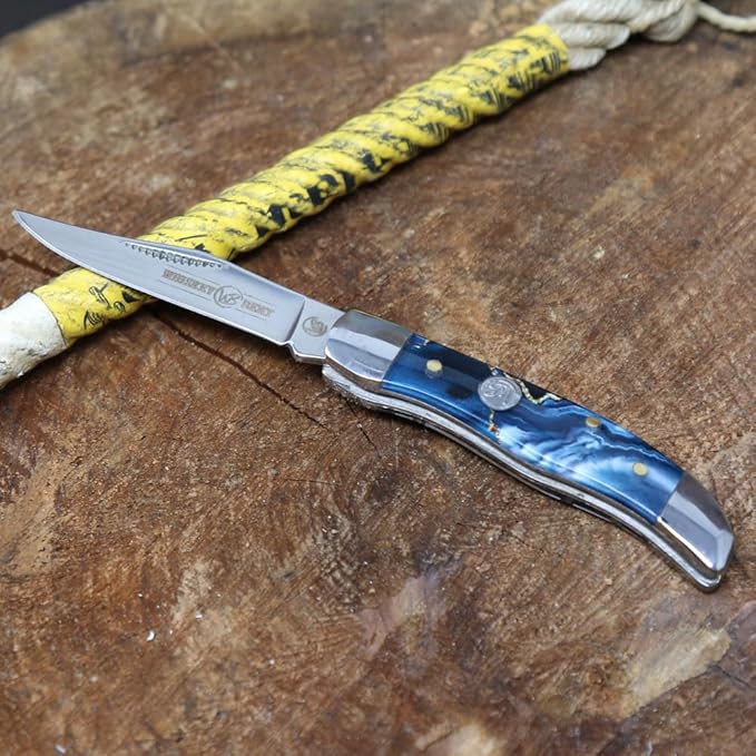 WHISKEY BENT HAT CO. Mini Hunter Folding Pocket Knife 2.75 Closed Length 440C Stainless Steel Blade (Gold Rush)