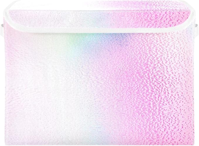 Holographic Gradient Rainbow Storage Bins with Lids Collapsible Box Organizer Shoe Box Storage for Dorm Room Office