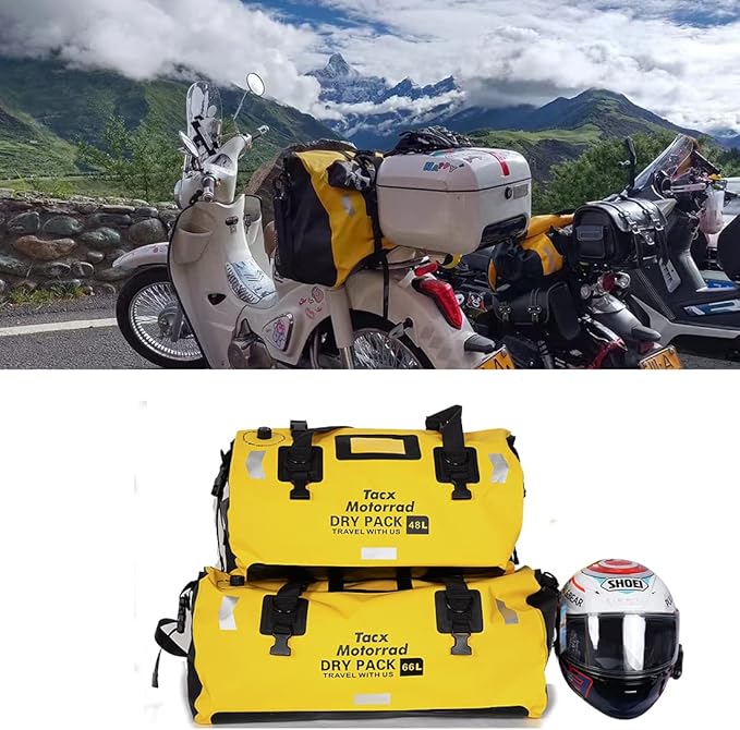 Waterproof Duffel Bag for Men/Women Roll-top Dry Backpack Duffel Bag with Quick-fixed Straps Motorcycle Tail Saddle Bag for Motorcycling Rafting Boating Kayaking Travel 48L-Yellow