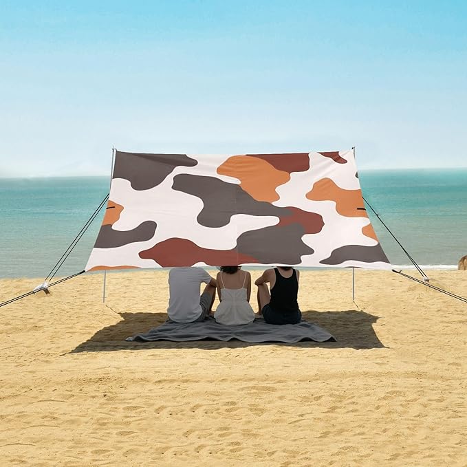 ALAZA Orange Red Cow Pattern Beach Tent Sun Shelter Portable Canopy Sunshade for Outdoor Camping Picnics Backyard Fun 10x9 ft