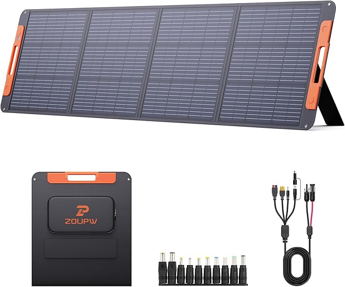 200W Portable Solar Panel for Power Station23.5% Efficiency Mono Foldable Solar Charger with Solar Angle Guide for Jackery/Bluetti/EcoFlow/AnkerIP67 Waterproof for Camping RV Off-Grid Backup