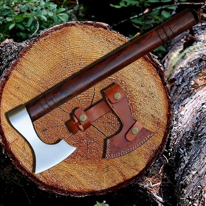 14 inches Hand Forged Hatchets Axe Real Wood Working Bushcraft Camping Axe - Forest Hunting - Chopping Wood - Custom Handmade Gardening - Wood Cutting with Leather Sheath