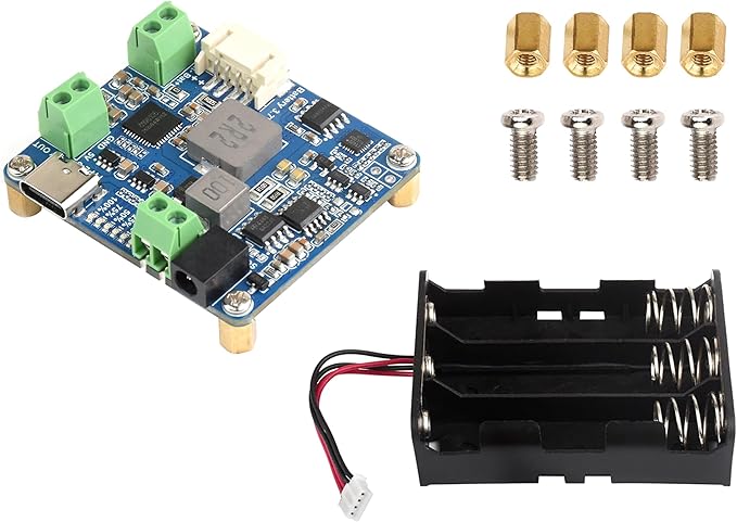 Waveshare Solar Power Manager Module (D) Supports 6V~24V Solar Panel and Type-C Power Adapter 5V/3A Regulated Output for Raspberry Pi/Jetson Nano with Battery Holder (Batteries Not Include)