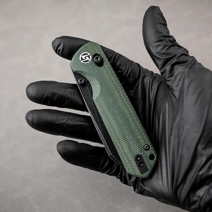 OLITANS G062 Folding Knife for EDC 14C28N Steel Blade Pocket knife Crossbar Lock Knife for Outdoor Survival Hunting and Camping 3.28oz（Micarta Green+Black Coating）