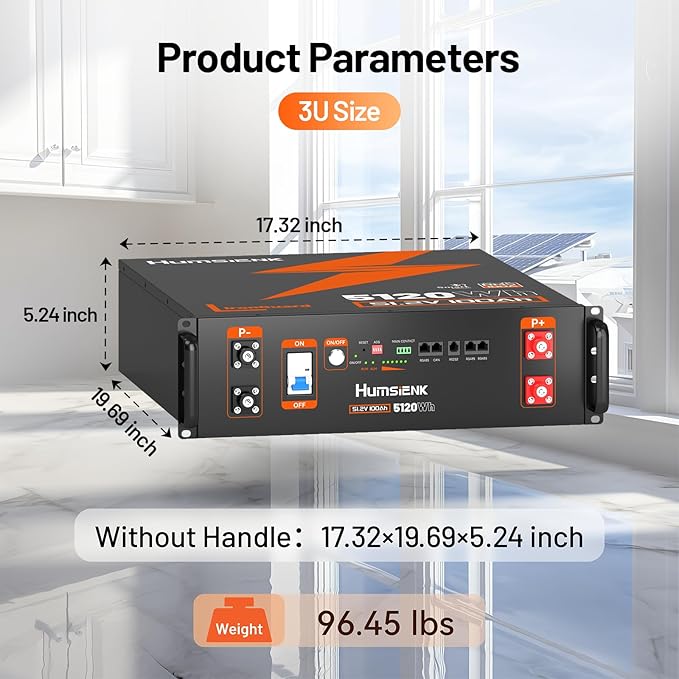 HumsiENK 48V 100Ah LiFePO4 Lithium Battery Bluetooth | UL1973 Tested | 3U Server Rack with Active Balancing &amp BYD Cells Max 5120Wh &amp 100A BMS for Off-Grid Solar System Backup Home Energy St