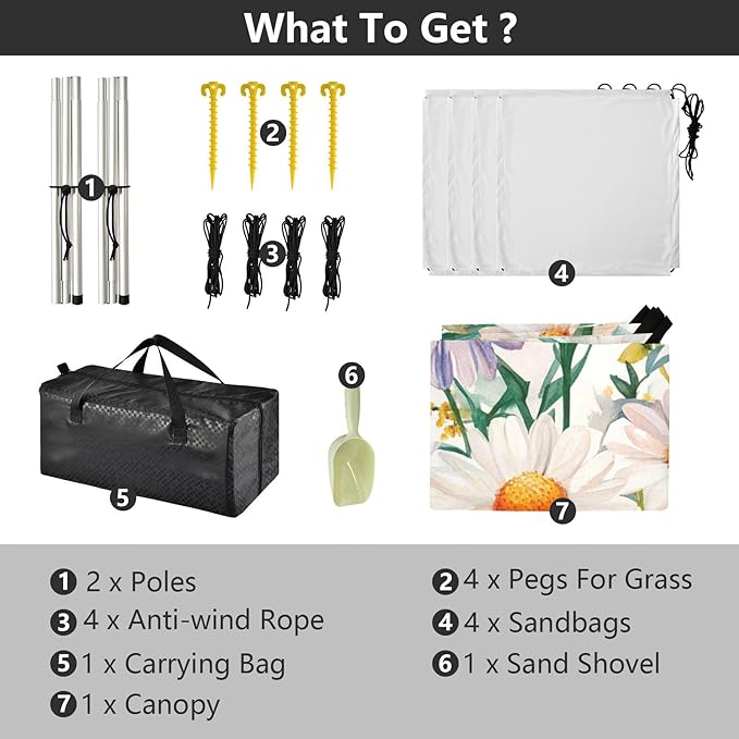 ALAZA Watercolor Daisies Beautiful Floral Wildflowers Beach Tent Sun Shelter Portable Canopy Sunshade for Outdoor Camping Picnics Backyard Fun 10x9 ft