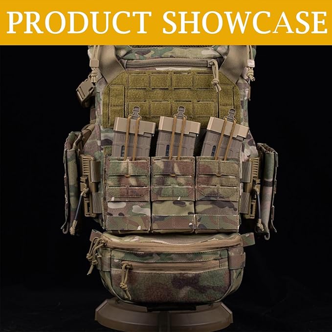 Outdoor Tactical MOLLE Pouch Kit Detachable Triple Mag-Style Bag and Tactical Expansion Camo Dual-Role Belly Pouch for Field Use