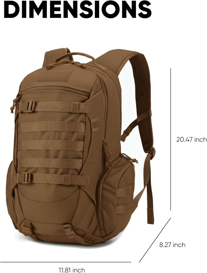35L Tactical Backpack for Men MOLLE Military Bug Out Bag Waterproof Rucksack for Hiking with Hydration Port Tan
