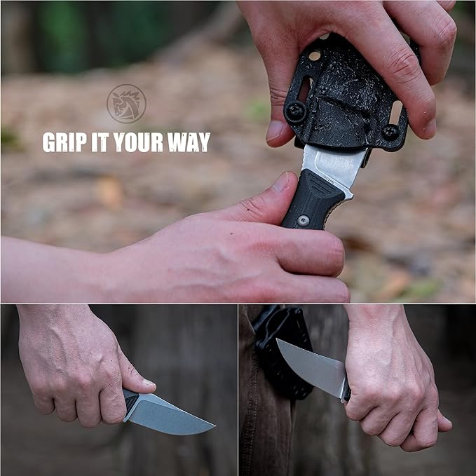 Vosteed H-Back Series EDC Fixed Blade Knife - 2.92 14C28N Blade with Sheath Black G10 Handle with S.O.A.R. Clip for Camping Survival Knives - D0401