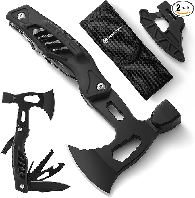 Stocking Stuffers for Adults Men - Gifts for Dad from Daughter Wife 22 in 1 Hardened Stainless Steel Camping Multitool Hammer Hatchet Upgrad Portable Camp Axe Screwdriver Set with Nylon Sheath