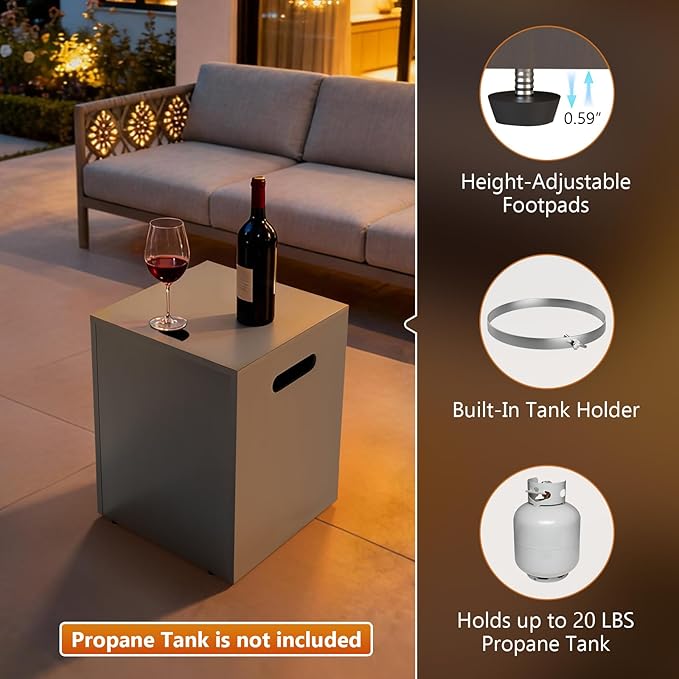 2-Piece 42 Rectangular Propane Fire Pit for Outside Patio with Hidden Tank Table 50000 BTU Fireplaces with Glass Wind Guard Lid Glass Rocks Cover(Sand Beige)