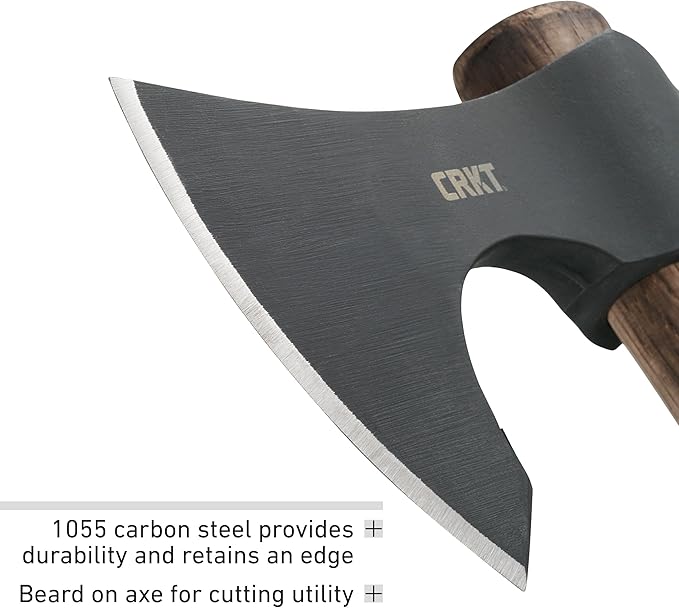 CRKT Berserker Axe: Two Handed Outdoor Axe Forged 1055 Carbon Steel Blade Hickory Handle 2736