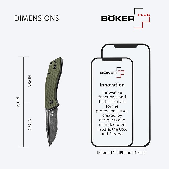 BÖKER PLUS® Worldwide 2.0 Pocket Knife - legal EDC two-handed folding knife with clip - slipjoint - G10 handle green - drop point - black blade - professional outdoor