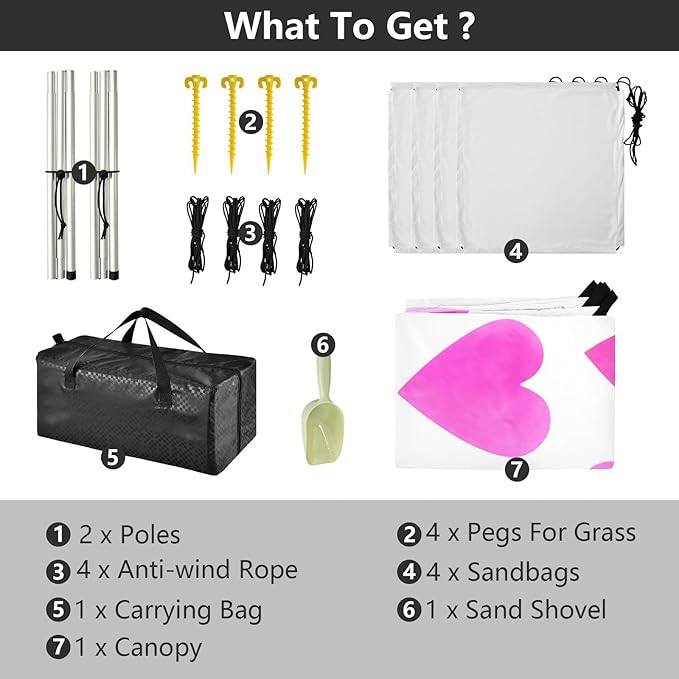 Beach Canopy with Windproof Ropes &amp Sandbags Beach Tent Sun Shade Sun Shelter for Camping Trips Fishing Backyard Fun or Picnics Heart