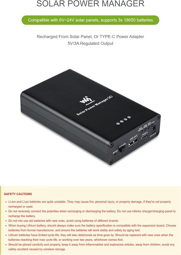 TUOPUONE Solar Power Manager (C) Compatible with General 6V-24V Solar Panels Supports 3X 18650 Batteries Multi Protection Circuits