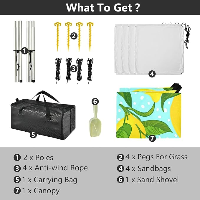 Beach Canopy with Windproof Ropes &amp Sandbags Beach Tent Sun Shade Sun Shelter for Camping Trips Fishing Backyard Fun or Picnics Lemon
