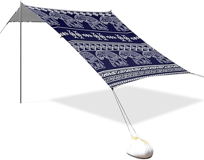 Beach Canopy with Windproof Ropes &amp Sandbags Beach Tent Sun Shade Sun Shelter for Camping Trips Fishing Backyard Fun or Picnics Boho Tribal Aztec