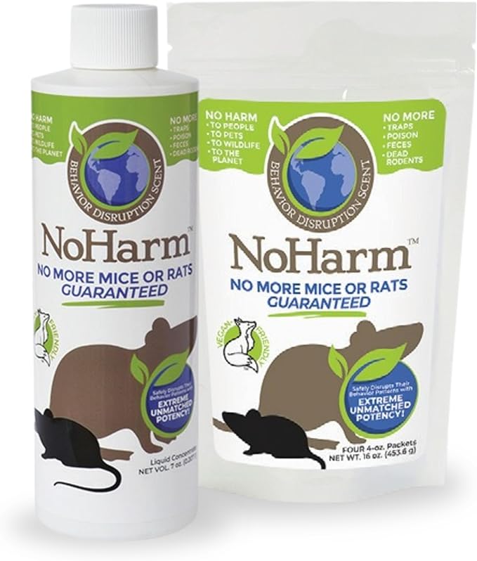 NoHarm Rodent Control | Smarter Than Repellents | Blocks Scent-Trails | Disrupts Mice and Rats Safely | Packets and Liquid