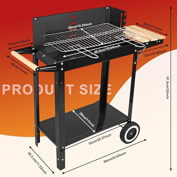 Charcoal Grills Outdoor BBQ Grill with Side Table Charcoal Grill with Wheels for Outdoor Grilling/Tabletop Cooking