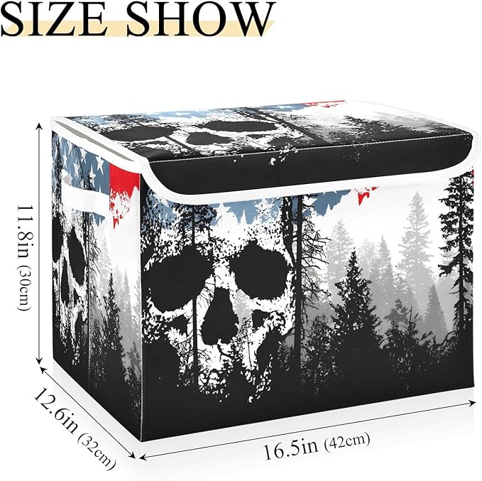 Skull Forest Print Storage Basket Bins with Lid Foldable Flip-top with Handle for Home Office 16.5×12.6×11.8 in 1 Pack