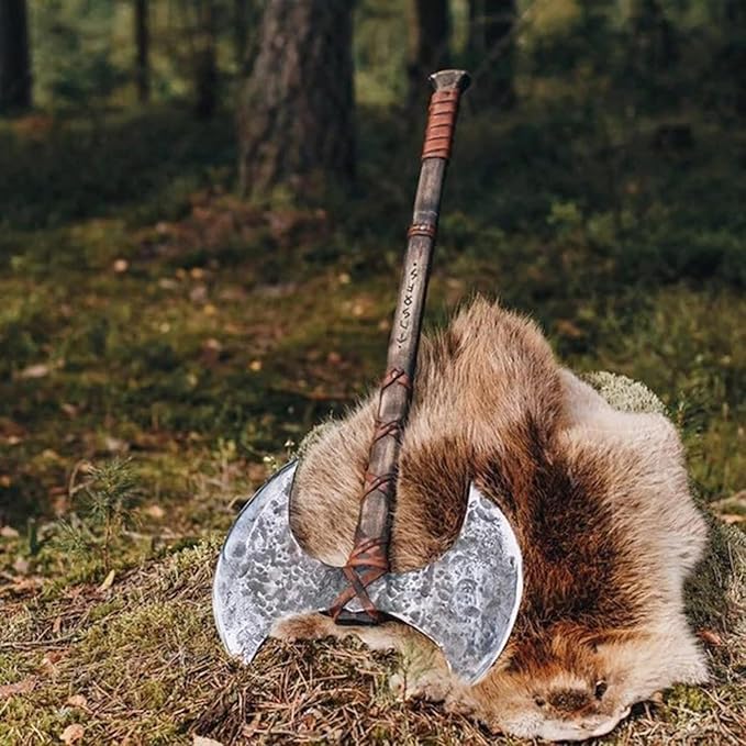 40 Handmade Double Head Berserker Axe Large Norse Axe Hand Forged Steel AxeDouble Blade Axe Forest Axes Hewing Axe Broad Axe Hunting Axe Dane Axe Black ISU08ZA