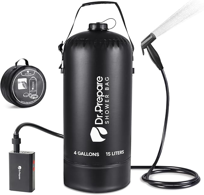 DR.PREPARE Portable Shower for Camping 4/5 Gallons Camping Shower Bag Portable Outdoor Shower with Pump for Hiking Climbing Pet Cleaning Car Washing Beach &amp Emergency