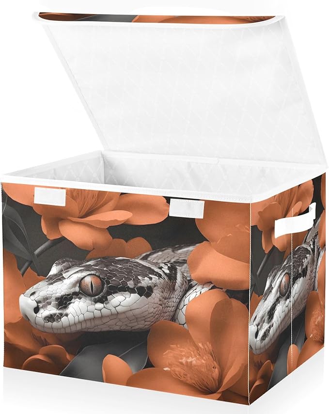 Storage Cube with Lid Snake with Floral Print 16.5×12.6×11.8 IN Collapsible Large Capacity Foldable Storage Basket Bin Organizer