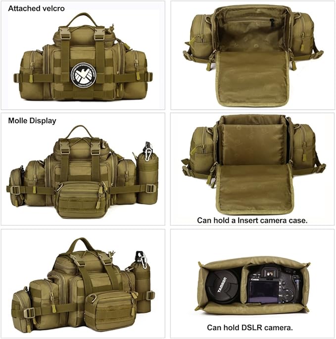 Huntvp Tactical Assault Gear Sling Pack Hiking Waist Fanny Pack Bag Shoulder Backpack EDC Camera Bag MOLLE Utility Carry Bag Heavy Duty with Shoulder Strap