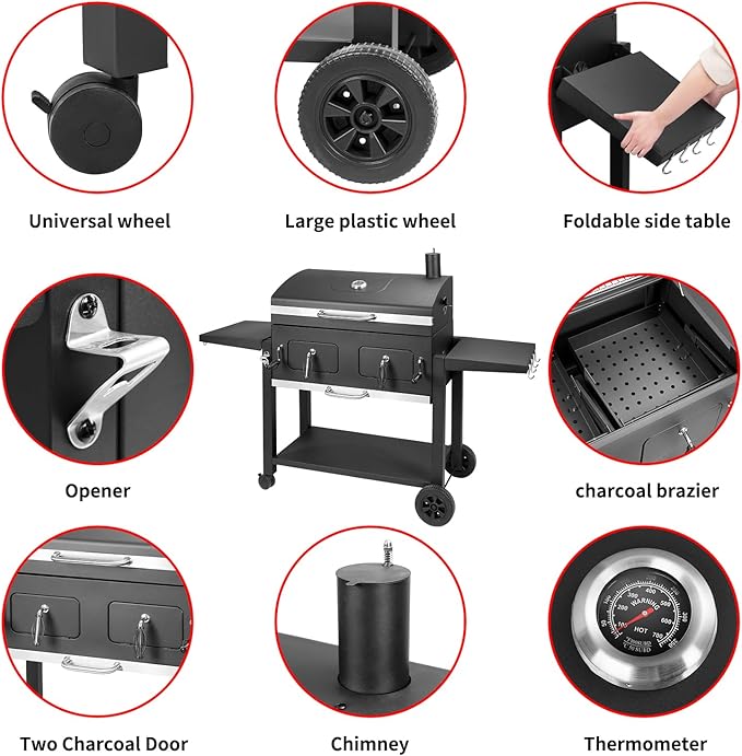 Kenadne Charcoal Grill Outdoor BBQ Grill Extra Large Cooking Area 794 Square Inches with Two Individual &amp Adjustable Charcoal Tray Foldable Side Tables for Outdoor Cooking grill Backyard