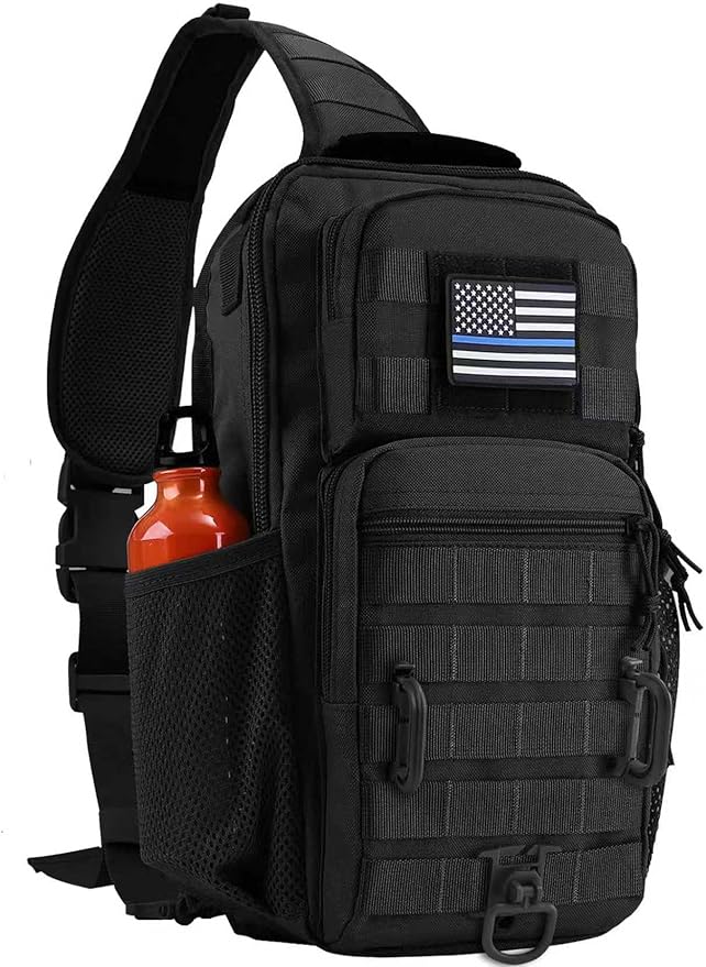 Rover Sling Pack Tactical Shoulder Sling Bag Backpack with Bottle Holder Crossbody Chest Bag Black