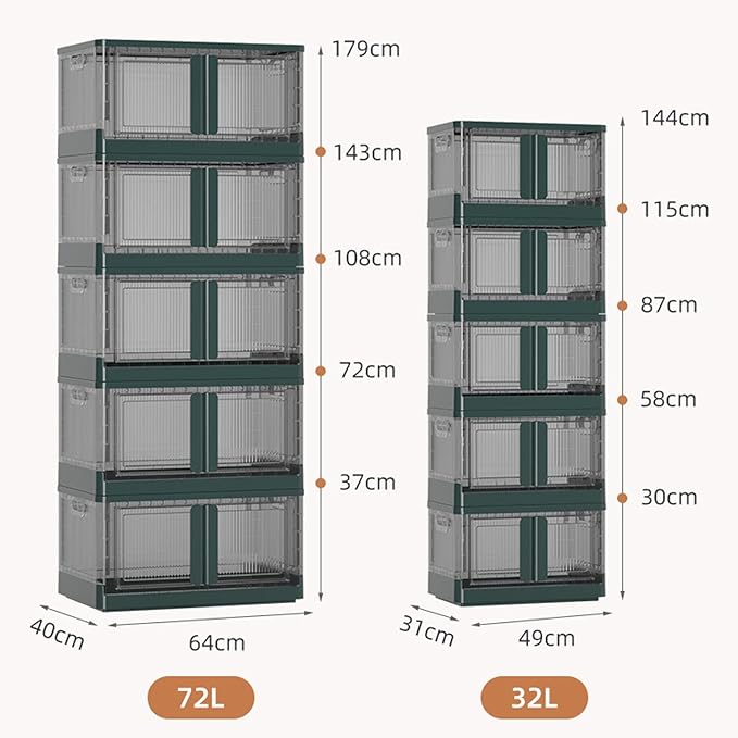 Stackable Storage Box with Lids Foldable Cube Container for Closet Organization - Wheeled and Door-Equipped