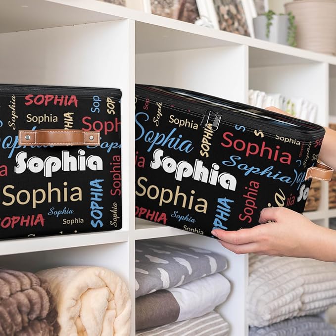 Custom Storage Bins with Zipper Lid Personalized Black Red Yellow Fabric Lidded Storage Baskets Boxes Foldable Cubes Clothes Organizer Container