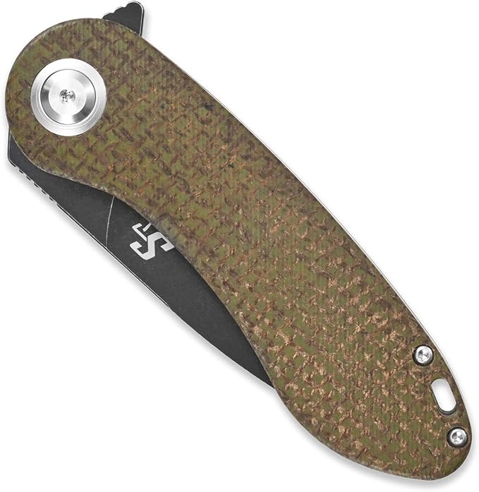 Sitivien ST139 Sandvik 14C28N Steel Blade Folding Knife Micarta Handle EDC Tool Knives for Outdoor Camping Hiking Hunting Survival(Green)