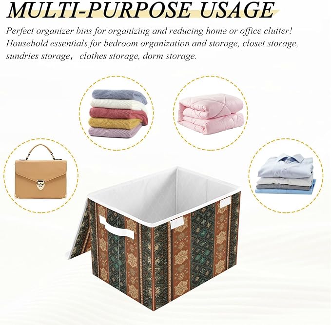 senya Baskets Collapsible Storage Bins with Lids Boho Stripes B Storage Boxes Clothes Baskets for Organizing