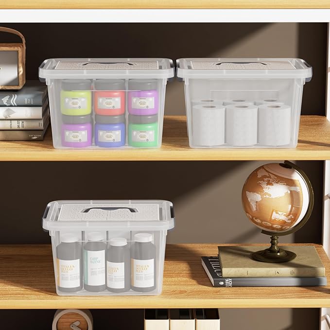 6 Quart Clear Latching Bins with Handle Small Plastic Storage Boxes with Lids 6 Packs