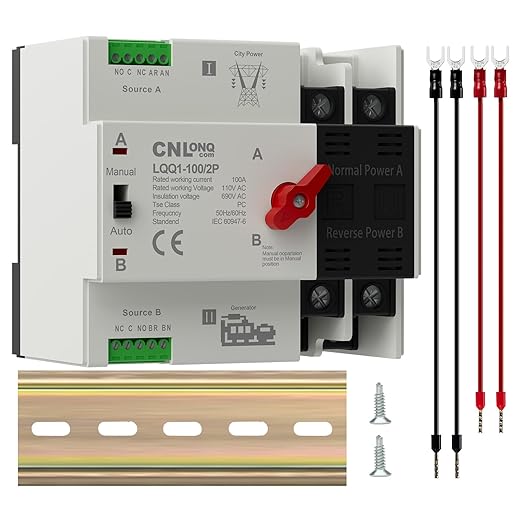 AC110V/120V 100Amp Automatic/Manual Transfer Switch 2P 50/60Hz 2Poles Mini ATS Auto Dual Power Switch Automatic Changeover Fast Transfer for Home Generator Soalr Rv and Lv Power