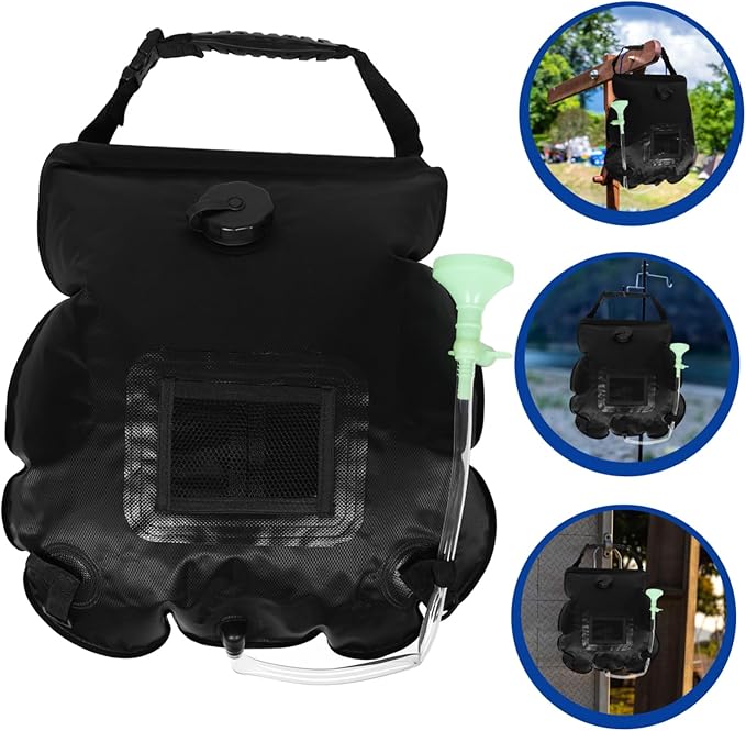 Mikikit Portable Solar Shower Bag 20l Capacity Removable Hose Switchable Shower Head for Camping Hiking Beach Traveling