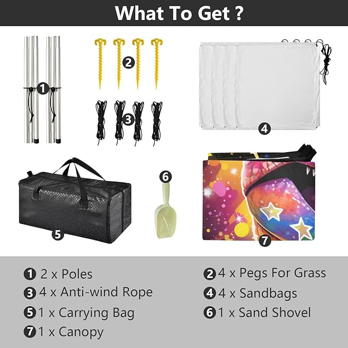 ALAZA Dinosaur with Rainbow Sparkles Star Beach Tent Sun Shelter Portable Canopy Sunshade for Outdoor Camping Picnics Backyard Fun 10x9 ft