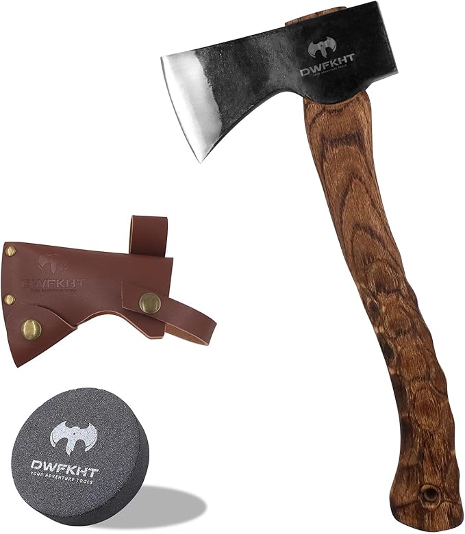 14.6 Hatchet Camping Axe with Sheath Bushcraft Hatchet with 1065 Carbon Steel and Beech Handle – Hand-Forged Axe for Outdoor Survival and Adventures