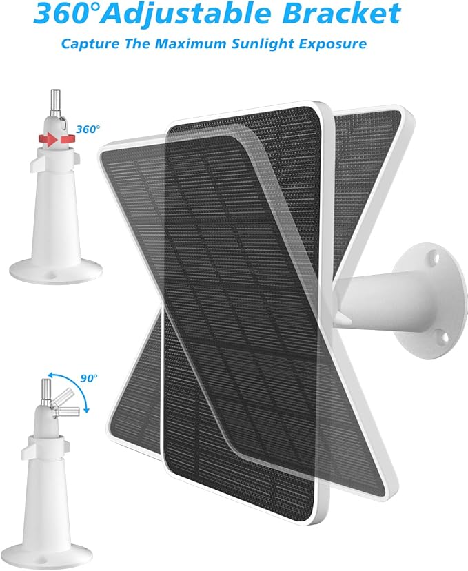 Solar Panel Charger Compatible with Arlo Pro 5S/Pro 4/Pro 3/Pro 3 Floodlight/Ultra/Ultra 2 Camera 6V 4.5W Solar Panels Charging IP65 Weatherproof w/ 9.8ft Charging Cable Adjustable Wall Mount 2 Pack