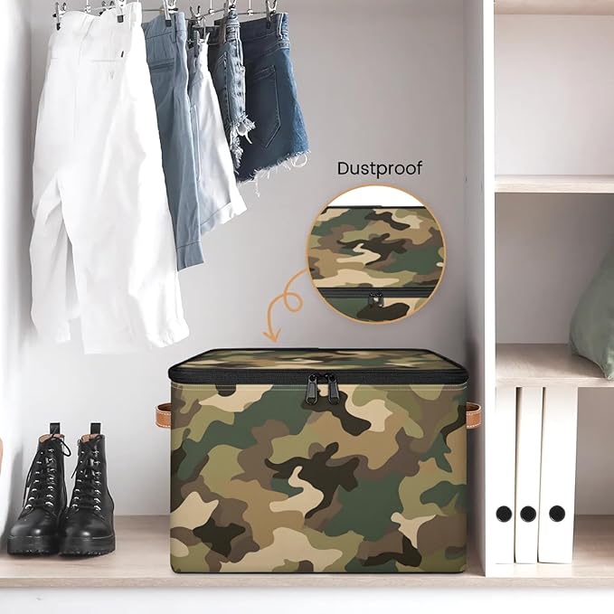 Storage Bins with Lids Brown Green Camo Storage Basket Clothes Organizer with Handles Closet Storage Containers for Clothing Bedding Blanket