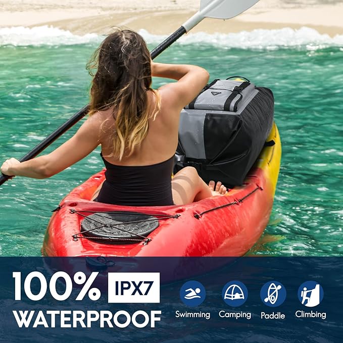 Haimont Waterproof Backpack Roll Top Dry Bag Kayak Dry Backpack IPX7 for Outdoor Dry Pack Boating Fishing 60L Black/Gray