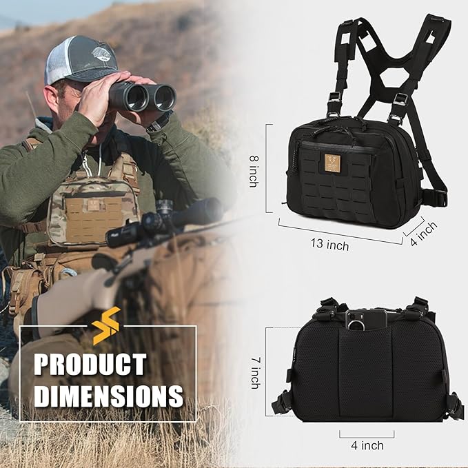 Tactical Chest Rig Bag 3L Utility Hypalon Molle Chest Rig With Map Pocket 500D Cordura Chest Bag for Hunting Workouts (Black)