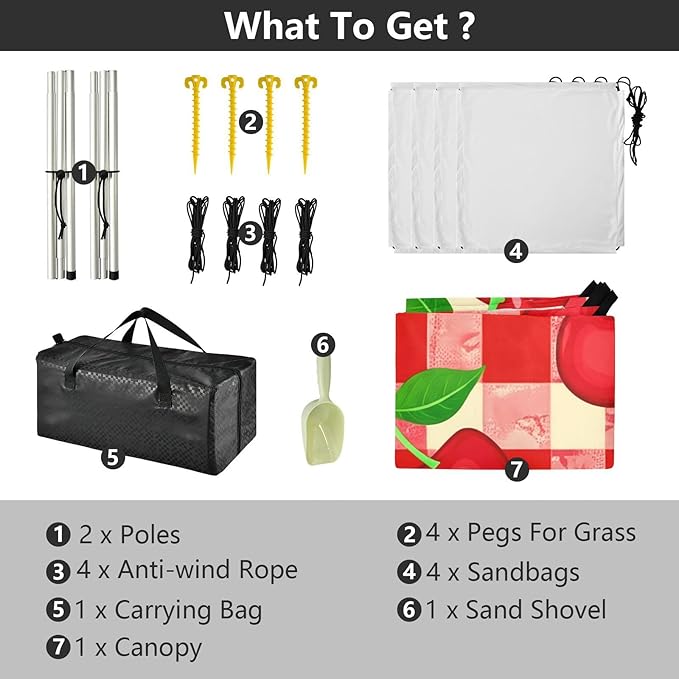 Beach Canopy with Windproof Ropes &amp Sandbags Beach Tent Sun Shade Sun Shelter for Camping Trips Fishing Backyard Fun or Picnics Cherry