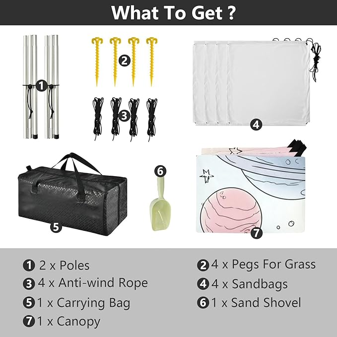 Beach Canopy with Windproof Ropes &amp Sandbags Beach Tent Sun Shade Sun Shelter for Camping Trips Fishing Backyard Fun or Picnics Planet